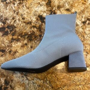 Trary Light Blue Ribbed Ankle Booties